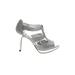 Fioni Heels: Slip-on Stilleto Glamorous Silver Shoes - Women's Size 8 1/2 - Almond Toe