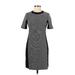 Halogen Casual Dress - Sheath Crew Neck Short sleeves: Gray Print Dresses - Women's Size 6 Petite