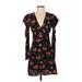 Topshop Casual Dress - Wrap Plunge Long sleeves: Black Floral Dresses - Women's Size 2