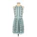 BCBGMAXAZRIA Casual Dress - Mini Crew Neck Sleeveless: Blue Dresses - Women's Size 4