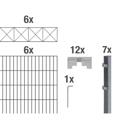 Doppelstabmattenzaun ALBERTS "Nexus", grau (anthrazit), H:120cm, Stahl, Zaunelemente, anthrazit, Höhe: 100-160cm, Gesamt