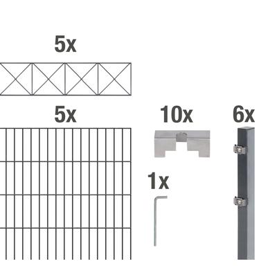 Doppelstabmattenzaun ALBERTS "Nexus", grau (anthrazit), H:120cm, Stahl, Zaunelemente, anthrazit, Höhe: 100-160cm, Gesamt