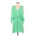 Parker Casual Dress - Mini Plunge Long sleeves: Green Print Dresses - Women's Size X-Small