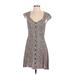 MNG Casual Dress - A-Line V-Neck Short sleeves: Brown Dresses - Women's Size 2