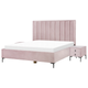 Bett mit 2 Nachttischen Rosa Samtstoff Lattenrost 140x200 cm dekoratives Kopfteil mit vertikaler Versteppung Modern