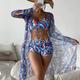 Swimsuit Women's Split Three Piece Set High Waist Long Sleeve Ins Overshirt Drawstring Printed Bikini Suits