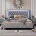 Full/Queen Velvet Upholstered LED Bed Frame,Wood Platform Bed Frame with Tufted Headboard