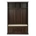 47''Hall Tree with Storage Bench,3 in 1Wood Coat Rack with 2-Door Cabinet and 3 Shelves 3 Hooks,Open Storage Shelves Shoe Bench