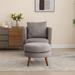 30.7" Wide Accent Chair with Ottoman ,Wooden Leg and Throw Pillow