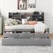 Multi-Function Captain Bed with Built-in Bookshelves, Wooden Daybed Bedframe with Pull-out Trundle Bed, Space Saving 3 Drawers