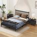 Queen Wood Slat Bed Frame with 2 Nightstands - Black Bed 3 Pcs Sets
