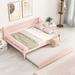 Full Size Pink Sofa Bed Wooden Slat Support Daybed Frame w/Trundle Bed