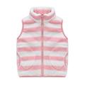 AherBiu Toddler Kids Fleece Vests Zip up Stand Collar Stripes Printed Fuzzy Warm Winter Sleeveless Jackets with Pockets
