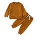 ZIZOCWA Casual Solid Color Baby Girls Sweatshirts Pants Set 2023 Fall Long Sleeve O-Neck Pullover Tops Drawstring Sweatpants Fall Clothes Brown Size80