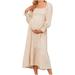 FRSASU Kids dress Clearance Women s Pregnant Small Floral Printing Chiffon Collar Long Sleeve Long Dress Beige 12(XXL)