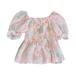 DkinJom baby girl clothes Girl s Summer Dress Top Floral Pattern Flower Decoration Princess Wind Short Sleeve A Swing Play Wrap Leisure Outing Afternoon Tea
