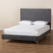 Gray Velvet Fabric and Gold Metal Full Size Platform Bed