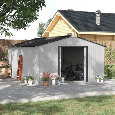 Outsunny 11' x 12.6' Outdoor Storage Shed Organizer, Garden Tool house with Floor Foundation, 4 Vents and 2 Easy Sliding Doors