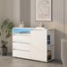 Storage Cabinets Sideboard with Adjustable Shelves LED Sofa Side Cupboard for Bedroom 3 Drawers Dresser with Side Cubby, Ivory
