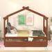 Walnut Wood Full Size House Bed with 2 Drawers, Kids Bed Daybed Platform Bed