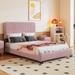 Pink Full Size Velvet Platform Bed with Upholstered Headboard(81"L X 58"W)