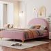 Pink Full Size Upholstered Platform Bed with Metal Legs&Classic Semi-circle Shaped Headboard