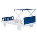 White+Blue PlayfulWood Twin Size Car Bed with Ceiling Cloth, Headboard and Footboard