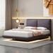 Grey Full Size Upholstered Platform Bed Floating Bed with Sensor Light , 2 Large Backrests and USB Port