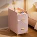 Pink Bedside Table with Charging Station, 2 Deep Drawers & Back Shelf, Gloss