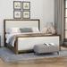 Beige+Natural Natural Wood Upholstered Platform Bed with 4 Drawers, Full Size