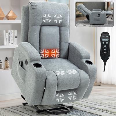 Power Lift Recliner Chair,Motion Mechanism with 8-Point Vibration Massage Lumbar Heating,USB Port,Cup Holders