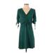 Sugar Lips Casual Dress - Mini Plunge 3/4 sleeves: Green Solid Dresses - Women's Size Small