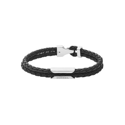 Armband DIESEL "Schmuck Edelstahl Armschmuck Lederarmband", schwarz (edelstahlfarben, schwarz), Armbänder, Edelstahl-Leder, Edelstahl, Leder Image