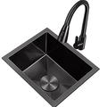 VVHUDA Black Sink with Pull-Out Faucet Undermount Sink Bar Sink Coffee Corner Sink Kitchen Sink Including Accessories (Size : 28x42x21.5cm) (Black 45x40x21.5cm) small gift