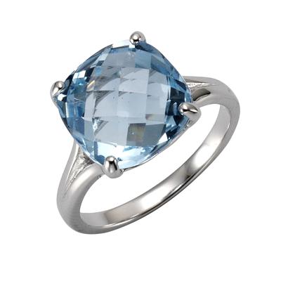 Fingerring ZEEME "Silber 925 rhodiniert mit Blautopas (beh.) 12mm" Gr. 52, weiß (weiß, blau), Fingerringe, Damen, 052 (16,6), Silber 925 (Sterlingsilber) Image