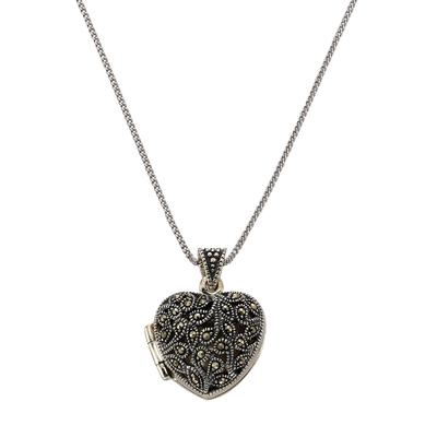 Kette mit Anhänger ZEEME "Silber 925 oxidiert Medaillon Herz-Form mit 25x Markasit", schwarz, Halsketten, Damen, 45cm, S