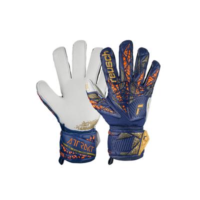 Torwarthandschuhe REUSCH "Attrakt Grip" Gr. 11, bunt (goldfarben, blau) Damen Handschuhe Sporthandschuhe