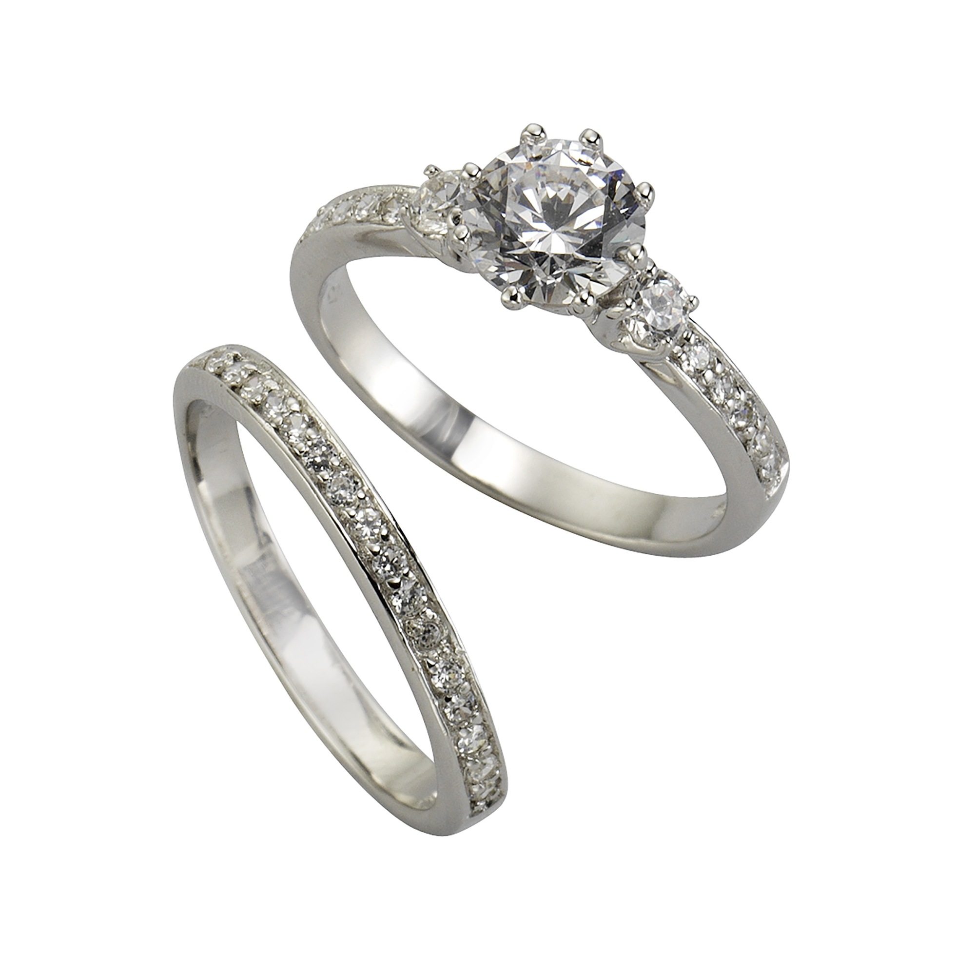 Fingerring ZEEME "Silber 925 zweiteilig mit Zirkonia weiß" Gr. 60, weiß, Fingerringe, Damen, 060 (19,1), Silber 925 (Sterlingsilber) Image