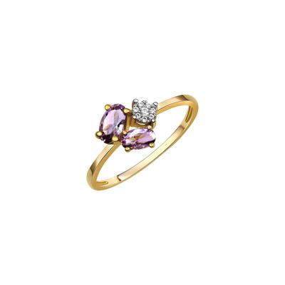 Fingerring "Gold 375 mit echtem Amethyst + Zirkonia" Gr. 18, gelb (gelb, lila), FASCINATION BY ELLEN K., Fingerringe, Damen, 056 (17,8), Gold Image