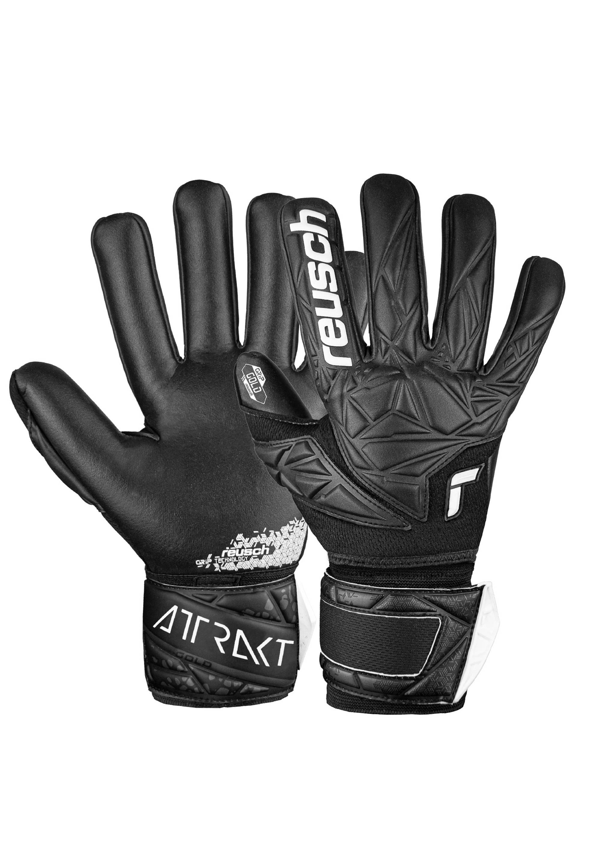 Torwarthandschuhe REUSCH "Attrakt Gold NC Finger Support", Damen, Gr. 9.5, schwarz, 50% Polyester, 50% Baumwolle, mehrfarbig, Handschuhe, mit Negative Cut Image