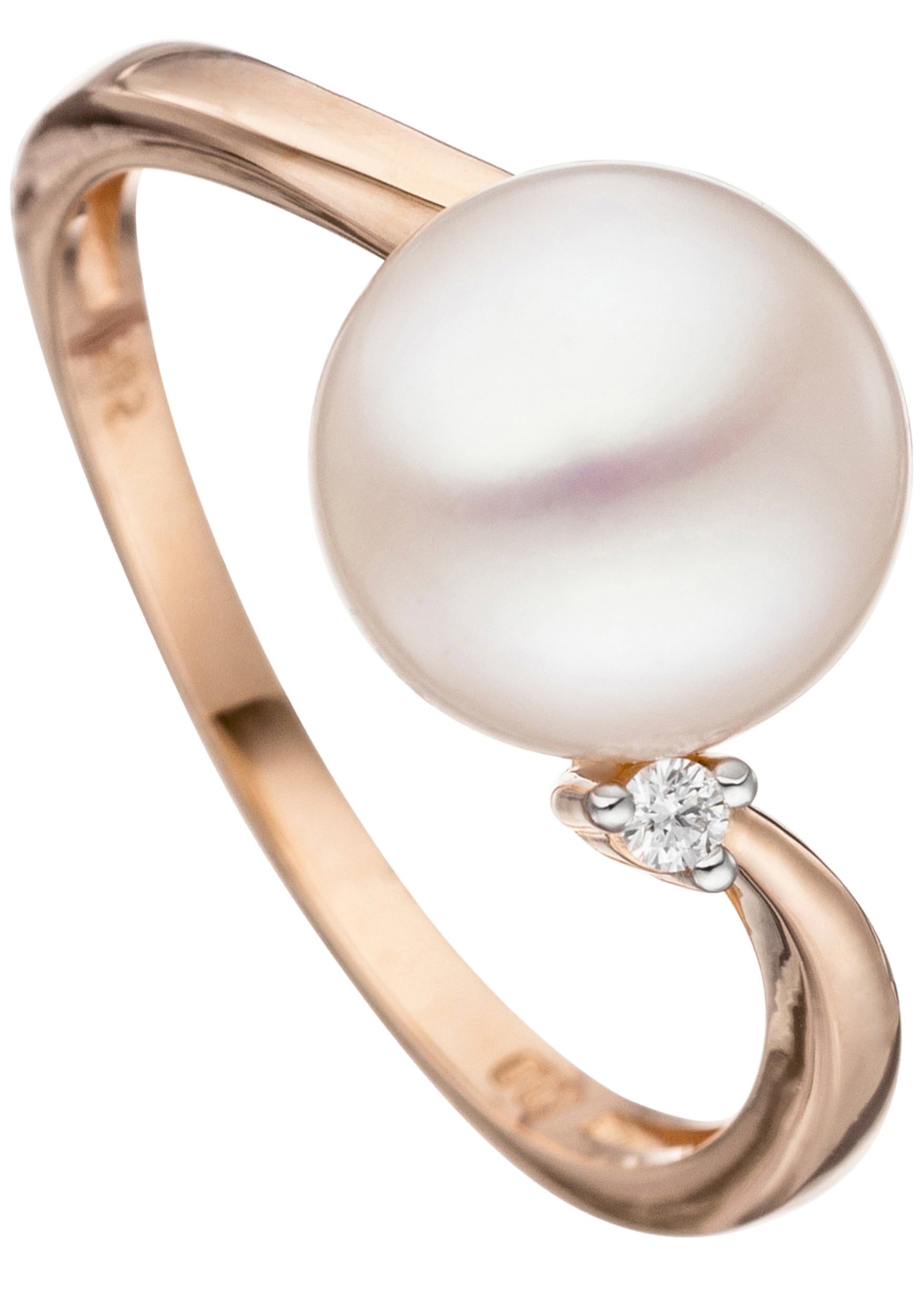 Perlenring JOBO "Ring mit Perle und Diamant" Gr. 56, rosa (roségold 585), Fingerringe, Damen, 56, SI = kleine Einschlüsse, Diamanten Perlen Roségold 585, Diamanten, Perlen, Roségold 585, 585 Roségold Image