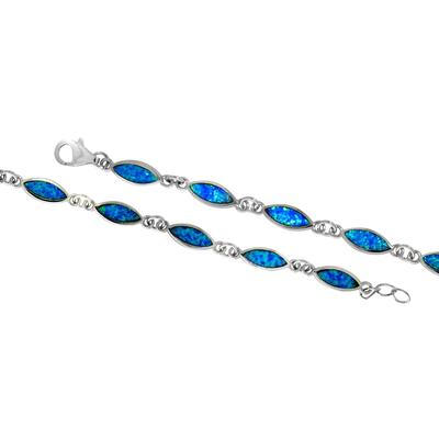 Armband VIVANCE "925/- Sterling Silber Opal blau", weiß (weiß, blau), Armbänder, Damen, 18,5 + 1cm, Silber 925 (Sterling