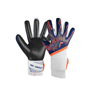 Torwarthandschuhe REUSCH "Pure Contact Gold", Damen, Gr. 10, blau (blau, orange), 80% Elastodien, 13% Polyester, 6% Polyamid, 1% Polyurethan, mehrfarbig, sportlich, Handschuhe, mit Hybrid Negative Cut Image