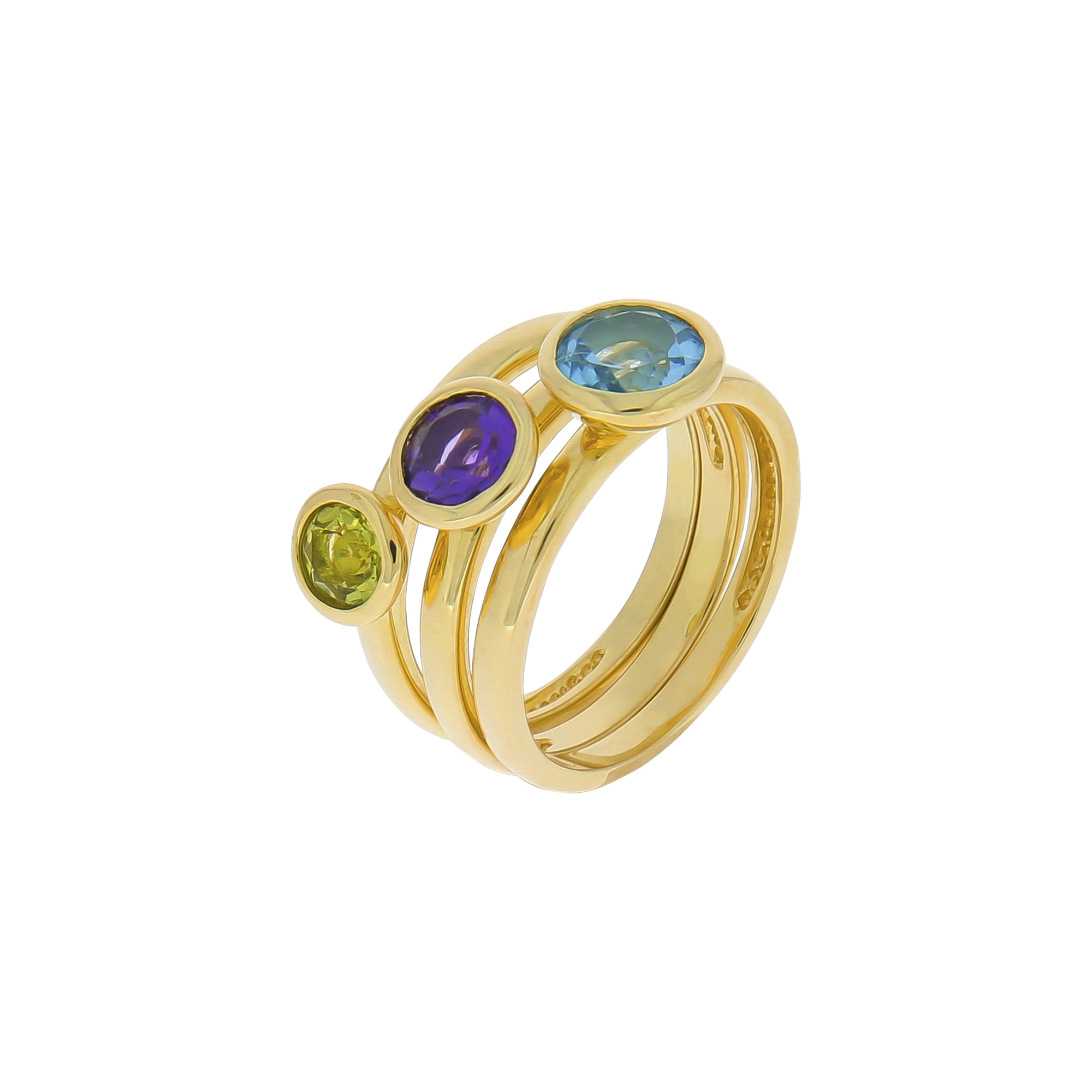 Fingerring ZEEME "Silber 925 vergoldet mit Blautopas (beh.) Peridot Amethyst" Gr. 58, gelb, Fingerringe, Damen, 058 (18,5), 1,5, Silber 925 (Sterlingsilber), Fingerring Image