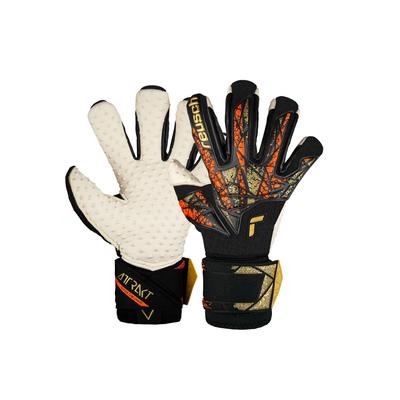 Torwarthandschuhe REUSCH "Attrakt SpeedBump Ortho-Tec", Damen, Gr. 7,5, gold (schwarz, goldfarben), 55% Elastodien, 30% Polyamid, 15% Polyester, mehrfarbig, sportlich, Handschuhe, mit Evolution Negative Cut
