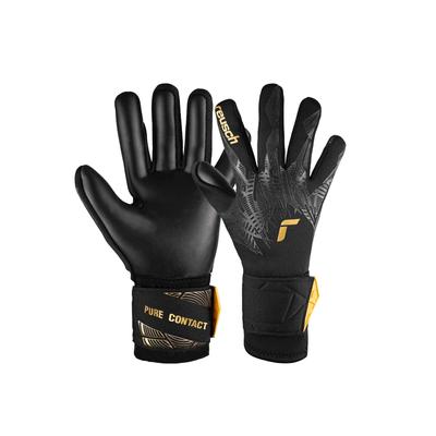 Torwarthandschuhe REUSCH "Pure Contact Infinity Junior", Kinder, Gr. 5,5, gold (schwarz, goldfarben), 48% Elastodien, 45% Polyester, 7% Polyamid, mehrfarbig, sportlich, Handschuhe, mit Hybrid Negative Cut