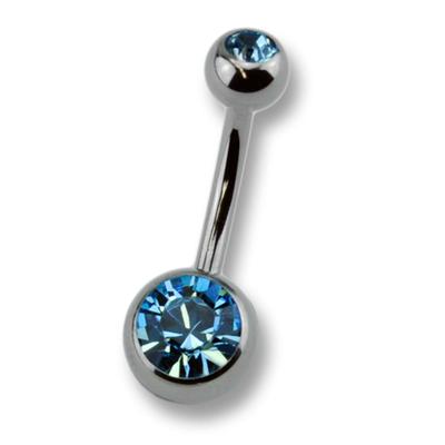 Bauchnabelpiercing ZEEME "Titan silberfarben Kristall dunkelblau" Piercings grau (grau, blau) Damen