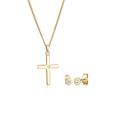 Schmuckset ELLI DIAMONDS "Kette Stecker Kreuz Diamant (0.075 ct)585 Gelbgold" Schmuck-Sets Gr. OneSize, goldfarben (gold, weiß) Damen Schmucksets