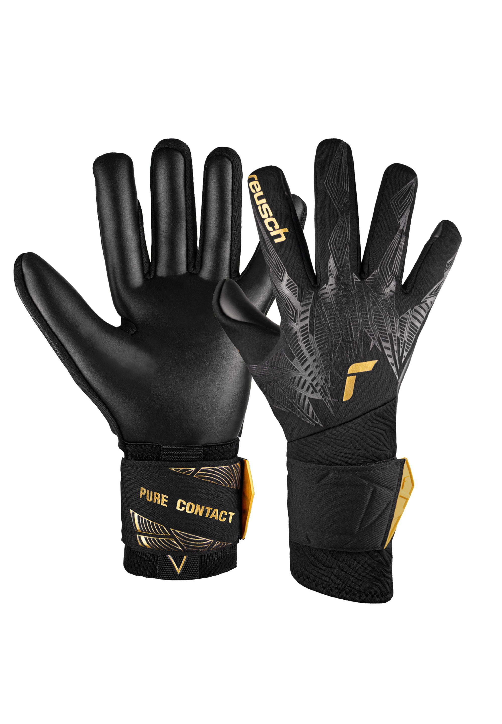 Torwarthandschuhe REUSCH "Pure Contact Infinity", Damen, Gr. 12, gold (schwarz, goldfarben), 77% Elastodien, 16% Polyester, 7% Polyamid, mehrfarbig, Handschuhe, mit Hybrid Negative Cut Image