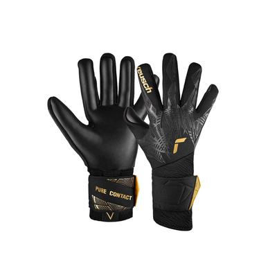 Torwarthandschuhe REUSCH "Pure Contact Infinity", Damen, Gr. 7,5, gold (schwarz, goldfarben), 77% Elastodien, 16% Polyester, 7% Polyamid, mehrfarbig, sportlich, Handschuhe, mit Hybrid Negative Cut